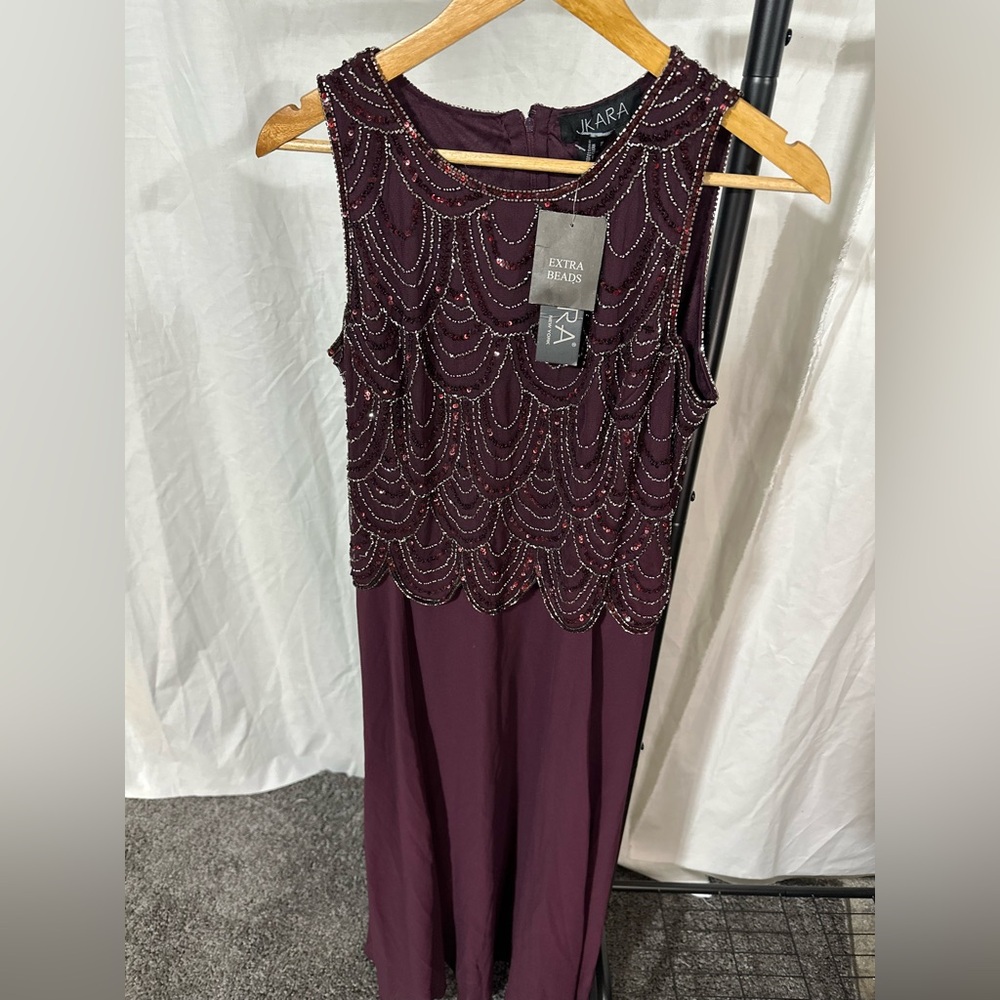 J Kara Beaded Burgundy Maxi Dress‎